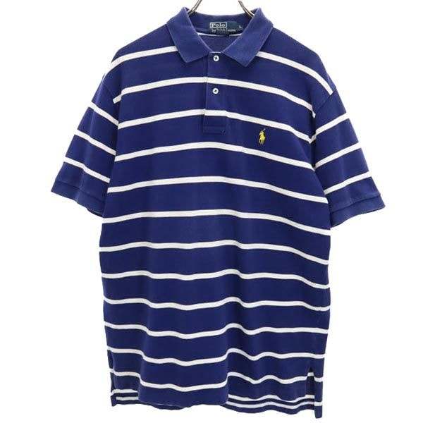 Polo by Ralph Lauren ポロバイラルフローレン ボーダー柄 半袖 ポロシャツ L ブルー×ホワイト 鹿の子