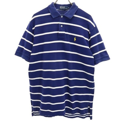 Polo by Ralph Lauren ポロバイラルフローレン ボーダー柄 半袖 ポロシャツ L ブルー×ホワイト 鹿の子