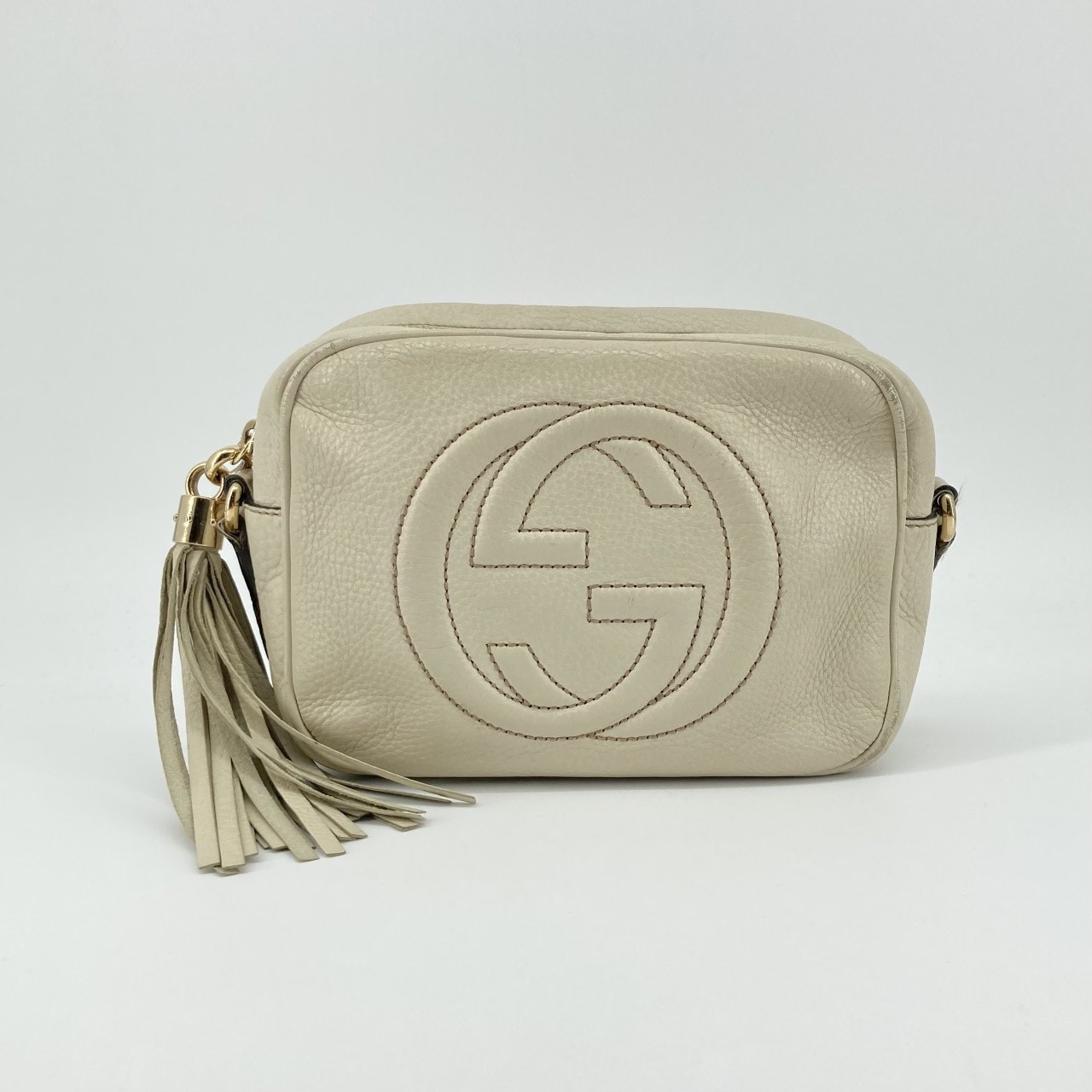 GUCCI(グッチ) ソーホー レザー スモール ディスコ インターロッキングG 308364 ショルダーバッグ アイボリー×ゴールド
