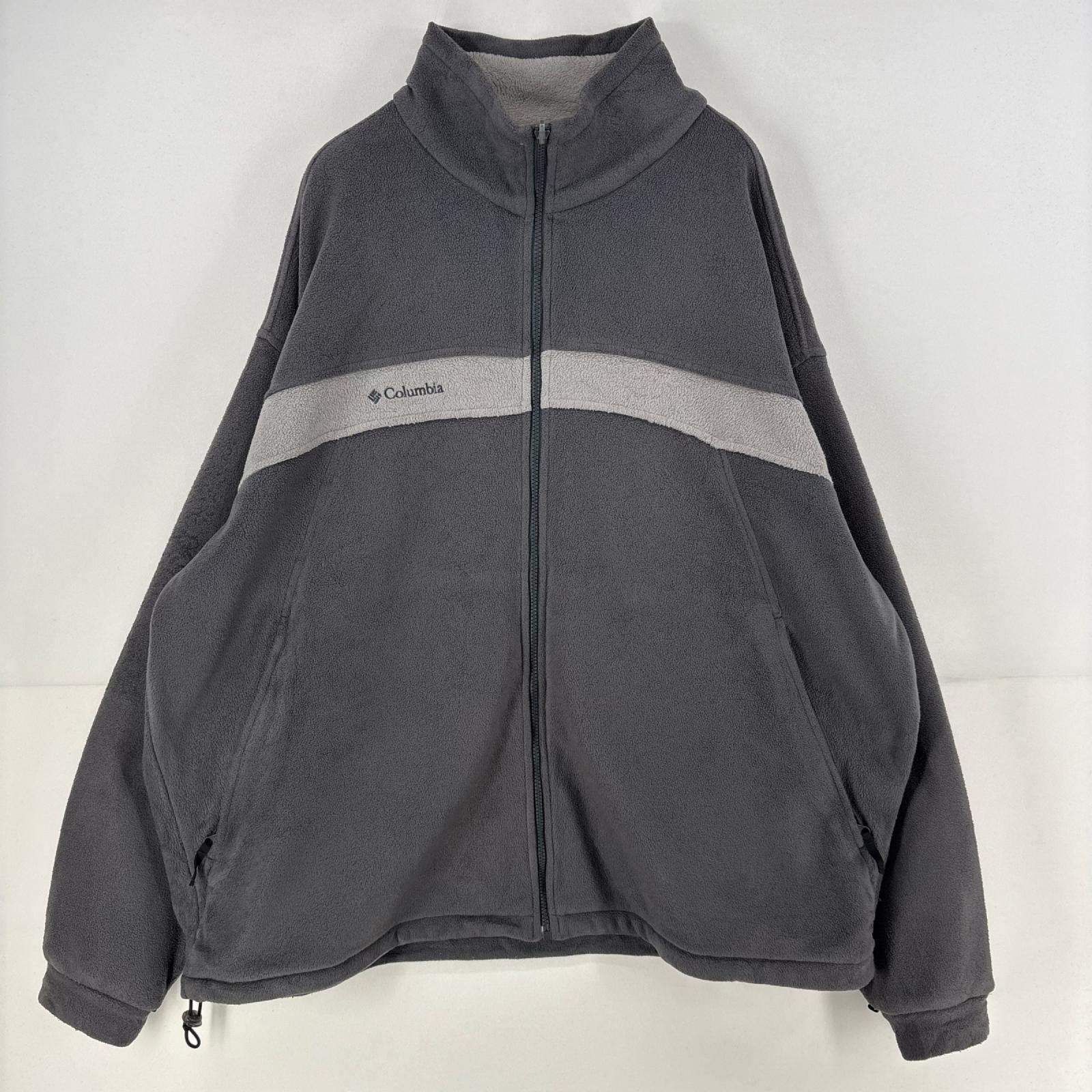古着 コロンビア Columbia フリース ジャケット フルジップ ロゴ ツートンカラー 大きいサイズ 2XL  グレー系 メンズ