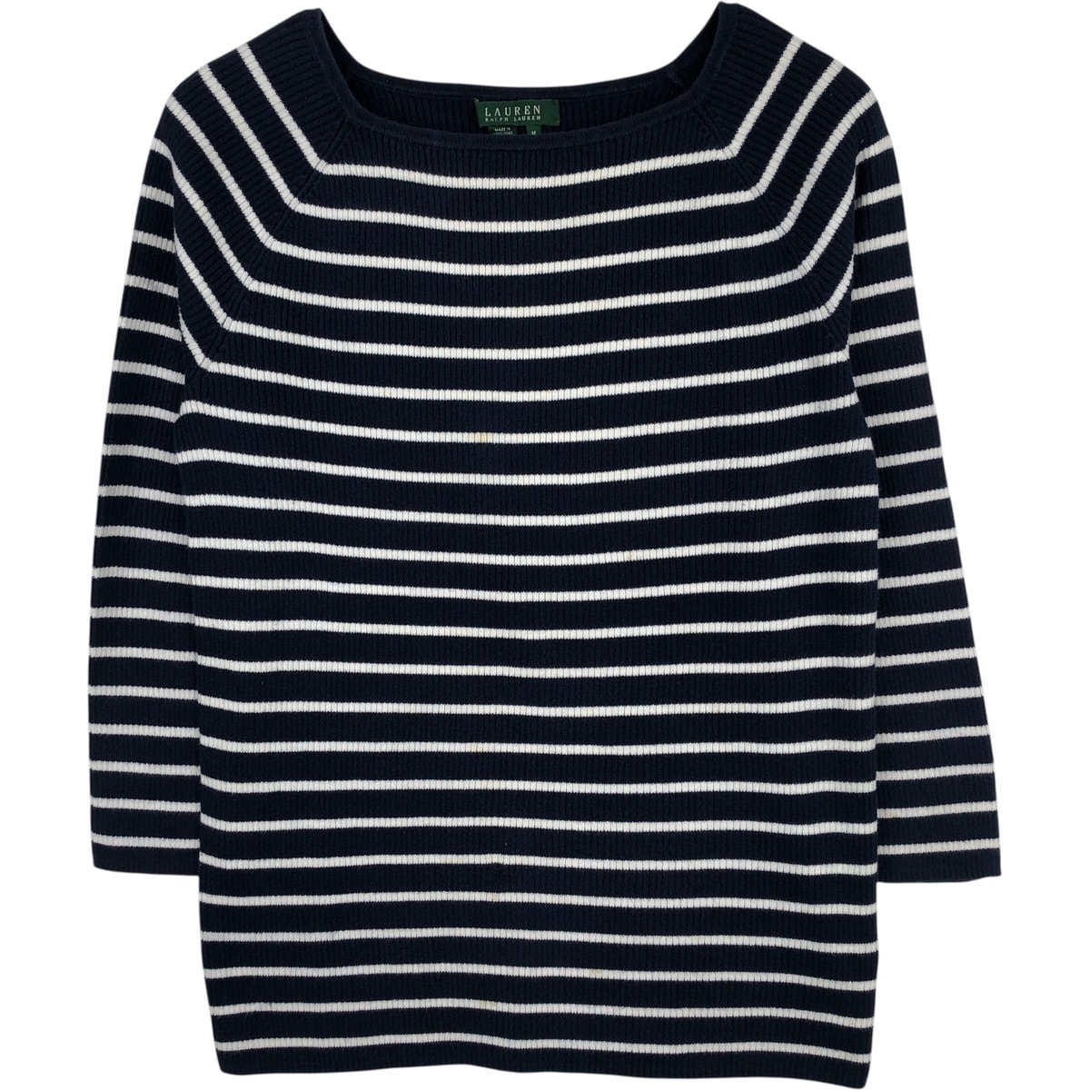 古着 ラルフローレン Ralph Lauren LAUREN ローレン ボーダー柄 スクエアネック リブ編み コットンニットセーター レディースM相当/eaa616851