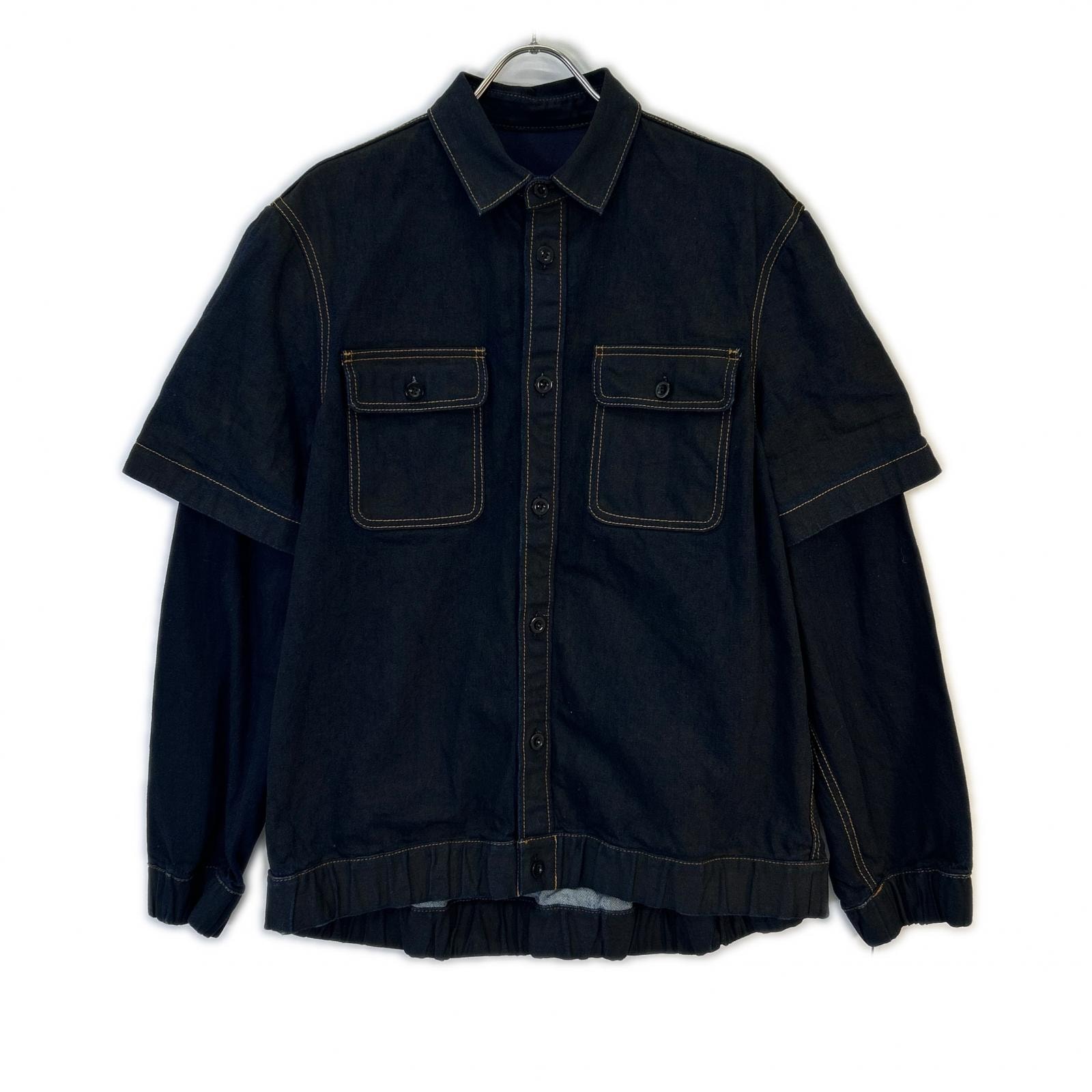 サカイ 24-03438M インディゴ デニムプリント ドッキングシャツ 1