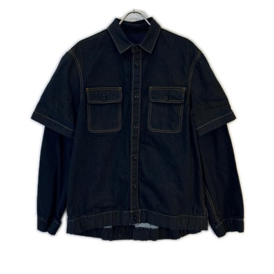サカイ 24-03438M インディゴ デニムプリント ドッキングシャツ 1