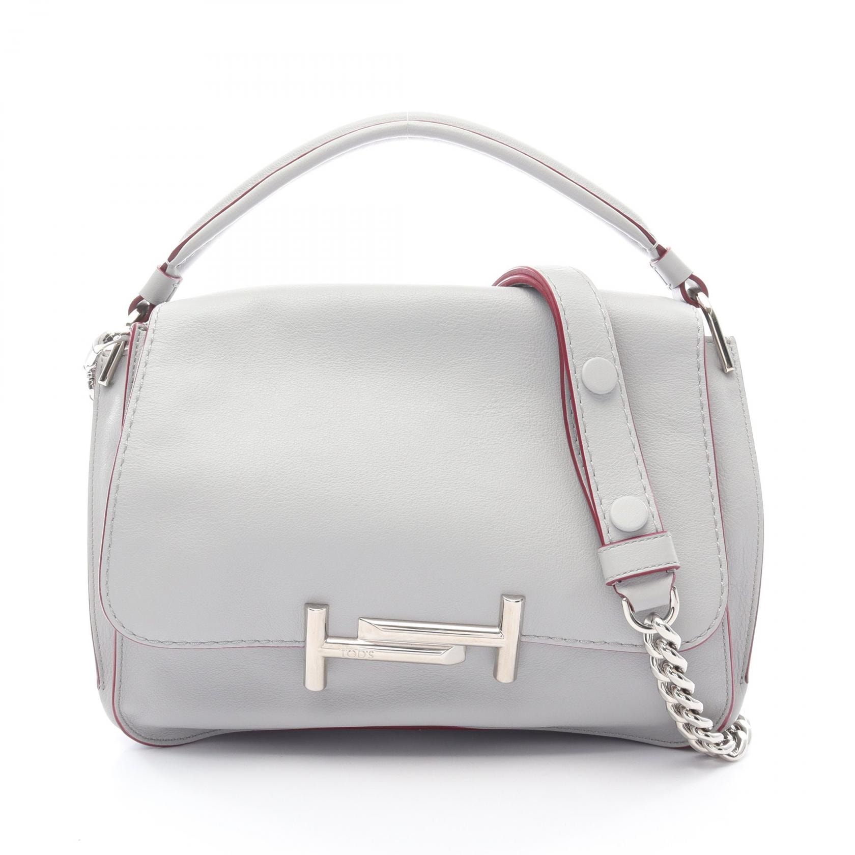 トッズ TOD'S ダブルT ハンドバッグ バッグ レザー レディース グレー系 【中古】