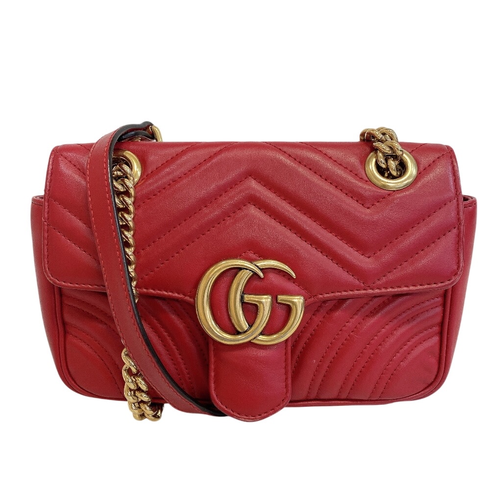 グッチ GUCCI ショルダーバッグ GGマーモント ハート チェーン 斜め掛け ワンショルダーバッグ 446744 レッド