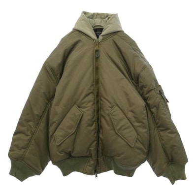 BALENCIAGA バレンシアガ 23SS 746456 TN027 Paris All In Nylon Hooded Bomber Jacket オールイン ナイロン フーデッド ボンバー ジャケット フーディー カーキ系 1【中古】