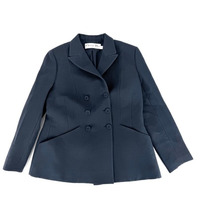 Dior ディオール テーラードジャケット ロゴ ダブルブレスト アウター アパレル 服 40 ネイビー 紺 ウール ナイロン シルク レディース 秋 冬【中古品】