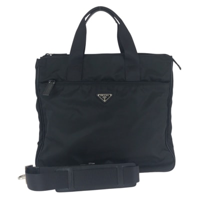 美品 PRADA プラダ テスート サフィアーノ ブラック 黒 シルバー金具 ナイロン レザー/ ビジネスバッグ ブリーフケース 2way 603173 【中古】