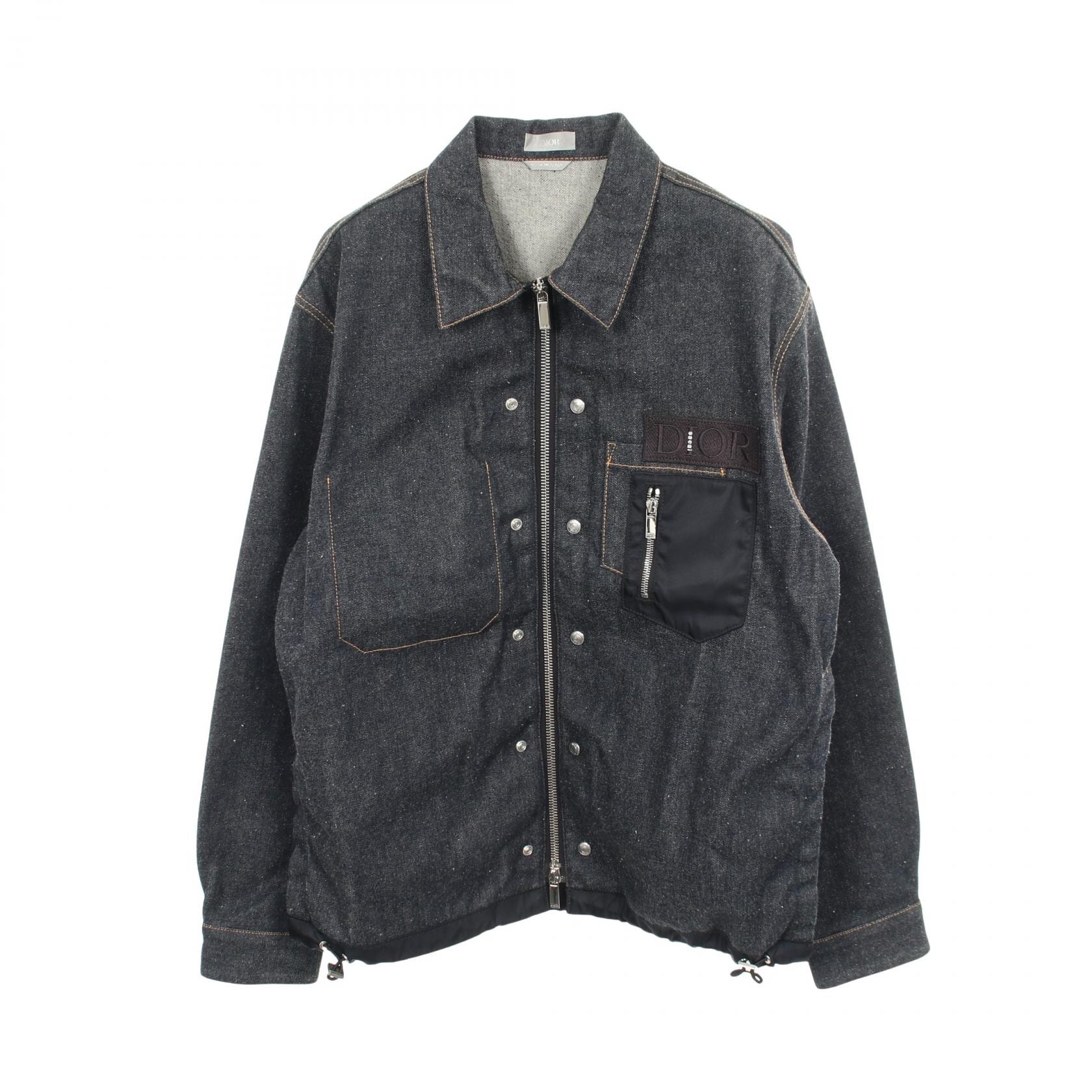 ディオール Dior DIOR × sacai ロゴ デニムジャケット 衣料品 アウター コットン ナイロン メンズ ネイビー系 【中古】