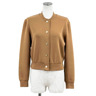 【極美品】MAX MARA マックスマーラ ジャケット サイズ XS レディース クロップド ショート丈 リブ袖 カーディガン ロゴ ボタン アウター キャメル