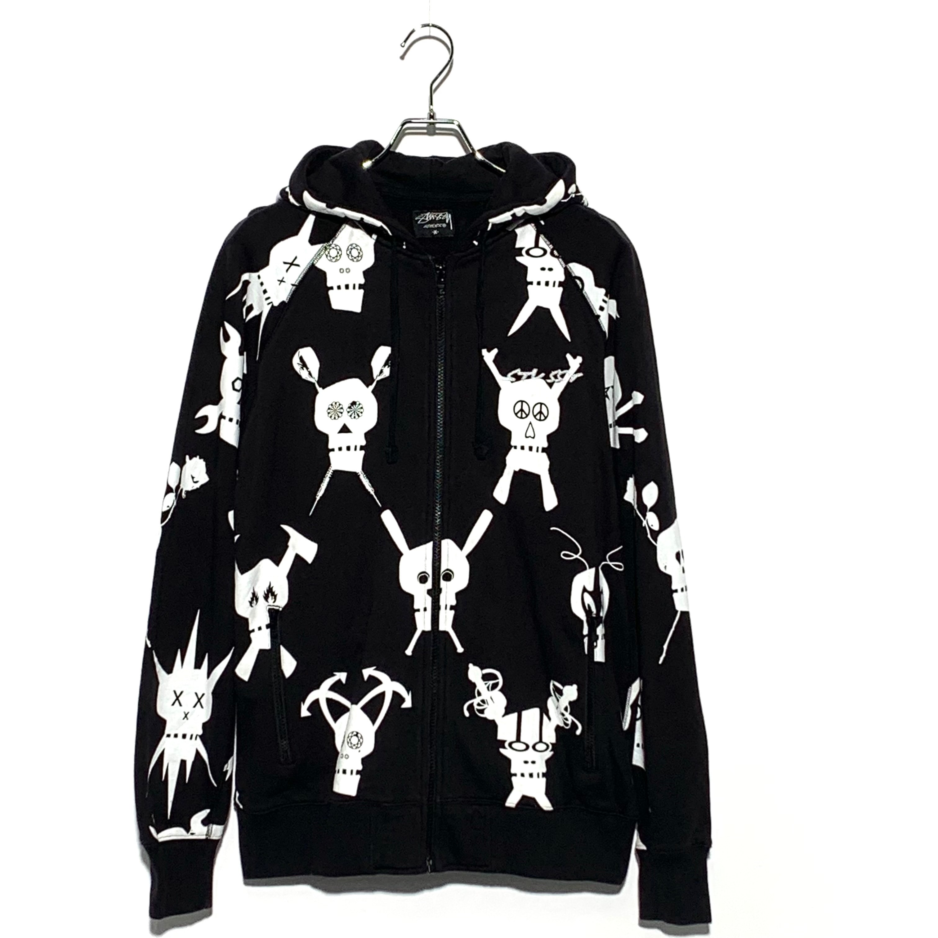 STUSSY scull design zip-up hoodie Black