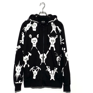 STUSSY scull design zip-up hoodie Black