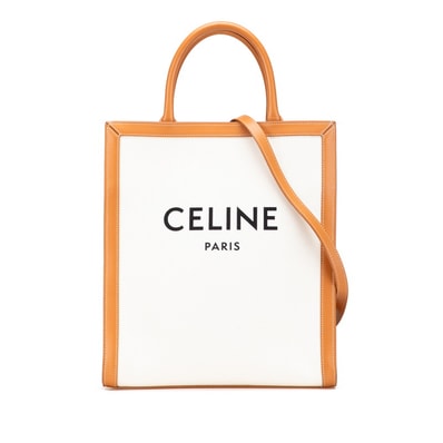 セリーヌ バーティカル カバ スモール トートバッグ ショルダーバッグ 2WAY ナチュラル タン キャンバス レザー レディース CELINE 【中古】
