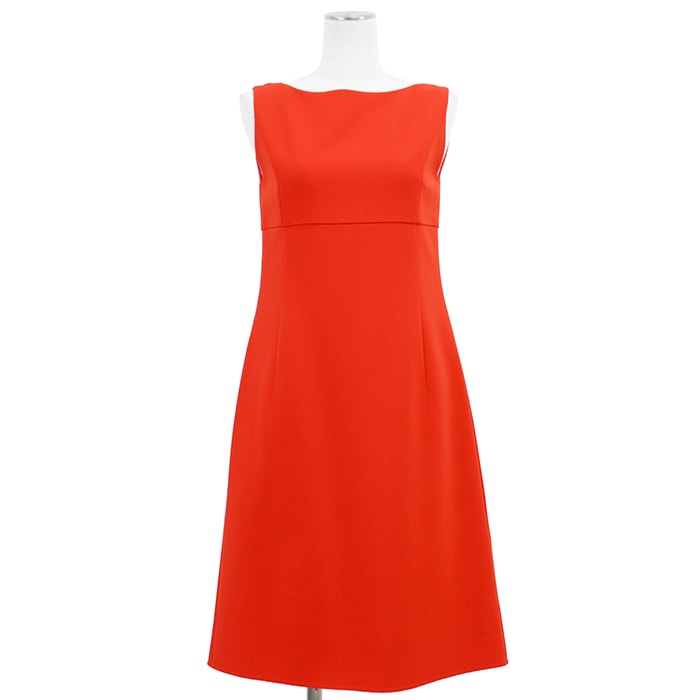 【SALE】FOXEY フォクシー ワンピース サイズ 38 レディース ノースリーブ ボートネック 無地 バックファスナー ストレッチ Aライン ドレス レッド 赤 日本製 40415