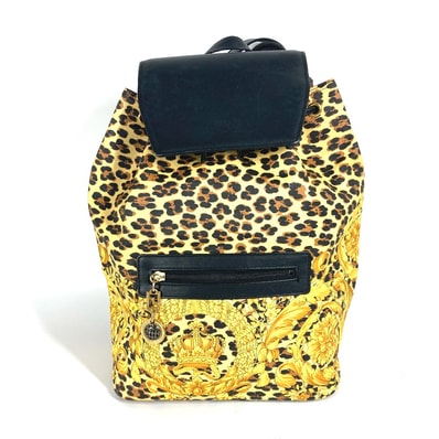 ヴェルサーチ VERSACE レオパード 豹柄 ヒョウ ヴィンテージ カバン バックパック リュックサック PVC/レザー イエロー