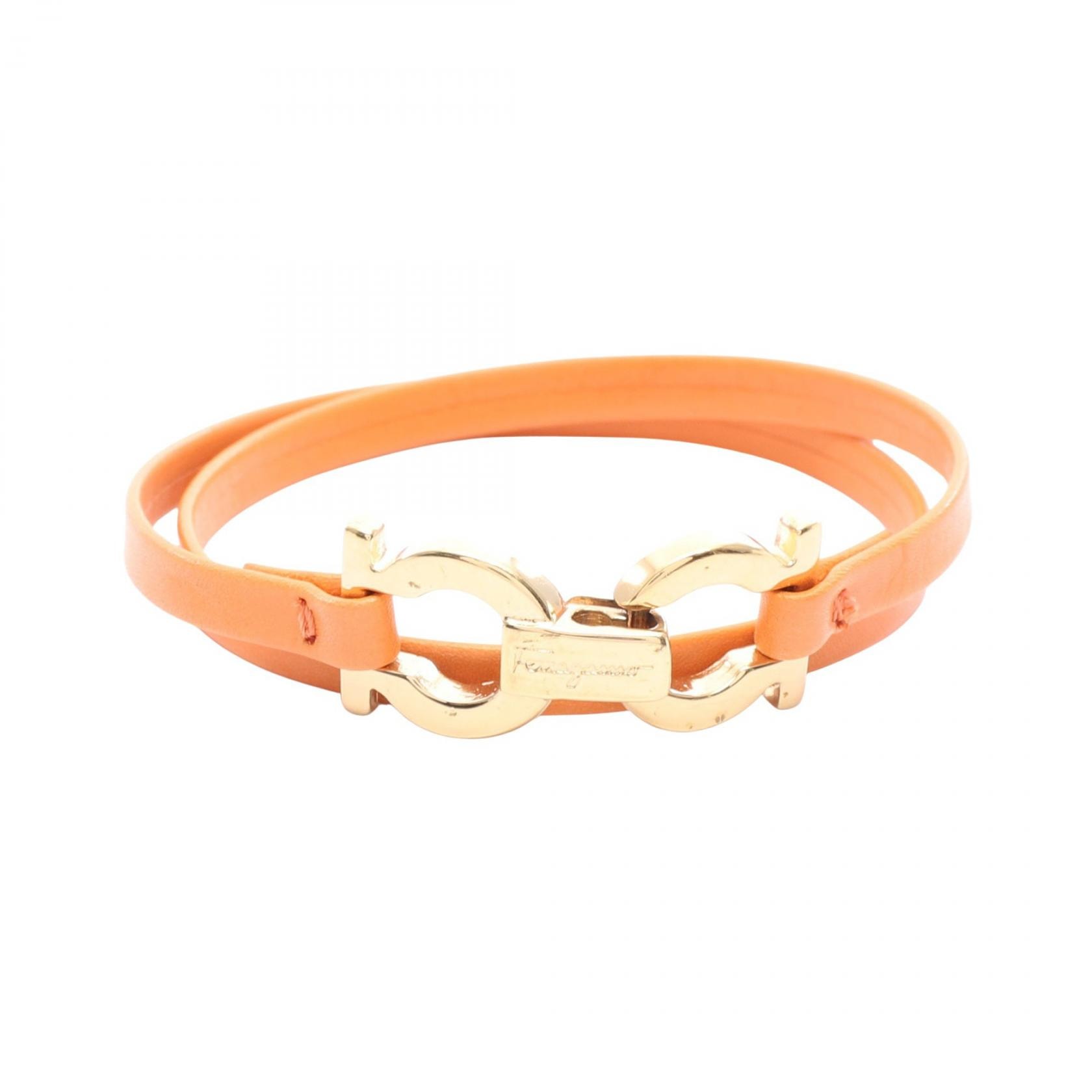 サルヴァトーレフェラガモ Salvatore Ferragamo ガンチーニ ブレスレット アクセサリー レザー GP(ゴールドメッキ) レディース オレンジ系 / ゴールド系 【中古】