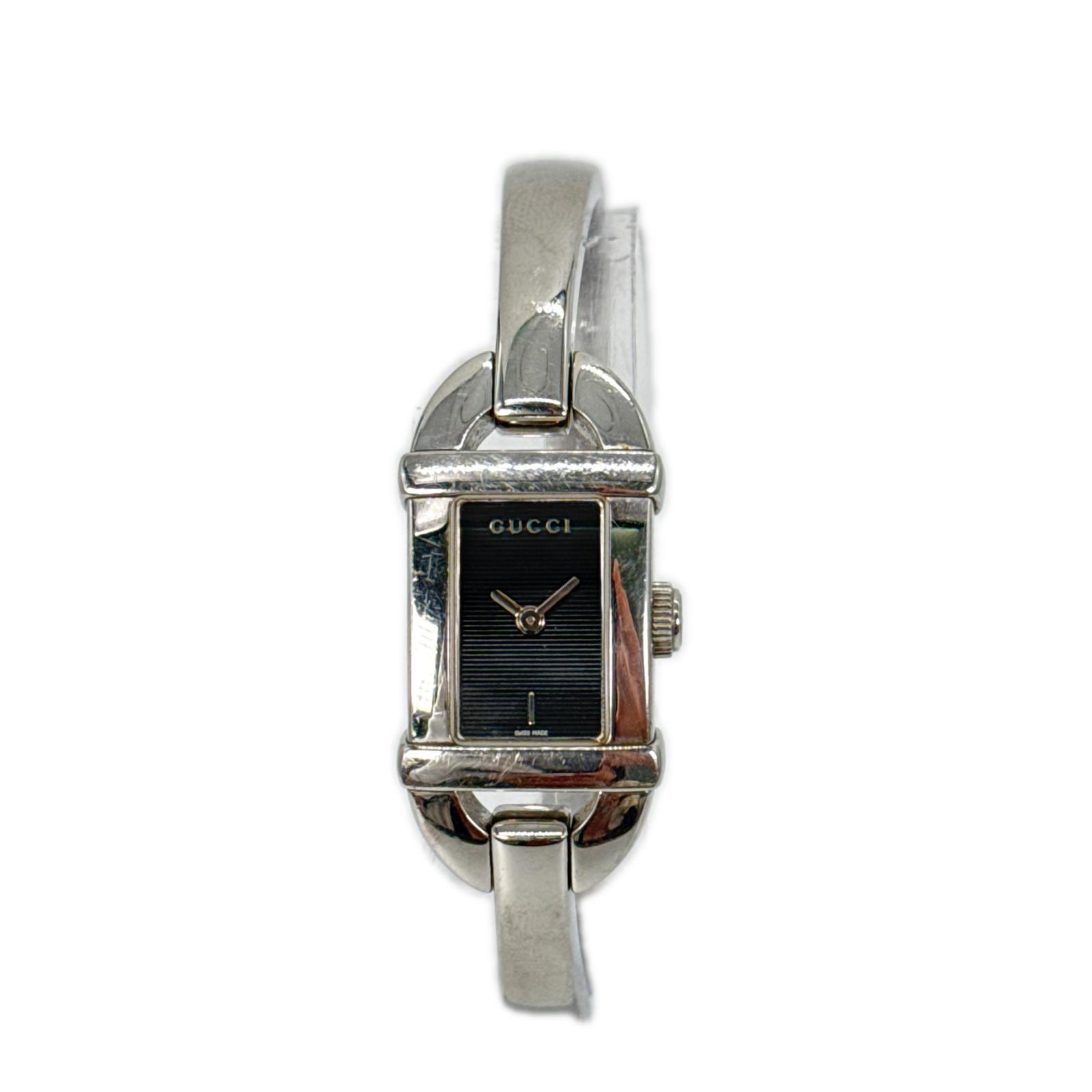 正常可動 GUCCI グッチ 6800L 時計 ファッション小物 バングルウォッチ 0009699 シルバー ステンレススチール クォーツ 黒文字盤 スイス製 レディース