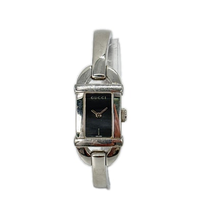 正常可動 GUCCI グッチ 6800L 時計 ファッション小物 バングルウォッチ 0009699 シルバー ステンレススチール クォーツ 黒文字盤 スイス製 レディース