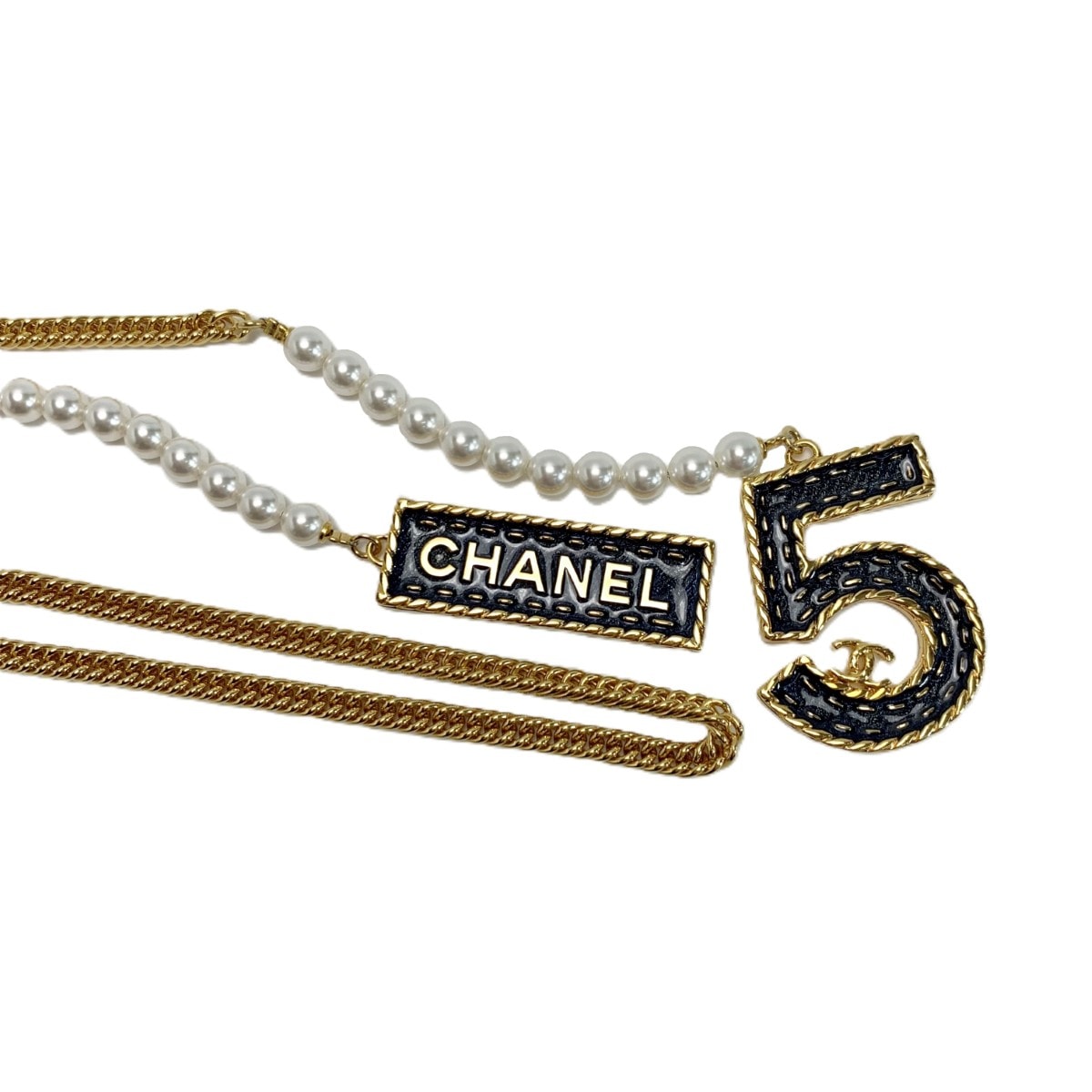 CHANEL シャネル No5 パール ネックレス I24P ロング メッキ ネックレス