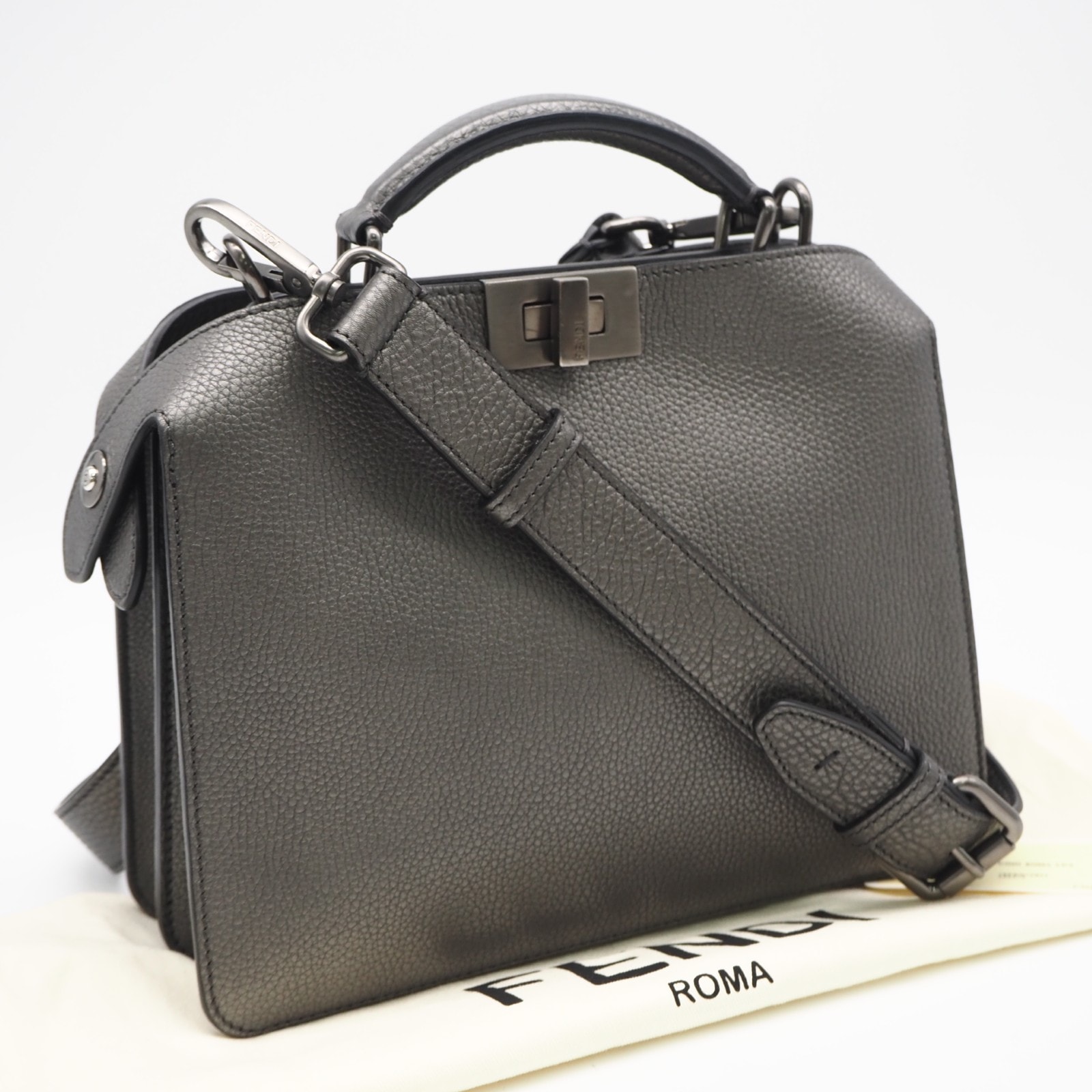 美品 FENDI フェンディ カーフレザー ピーカブー アイシーユー スモール 7VA530 ハンドバッグ グレー カーフレザー レディース