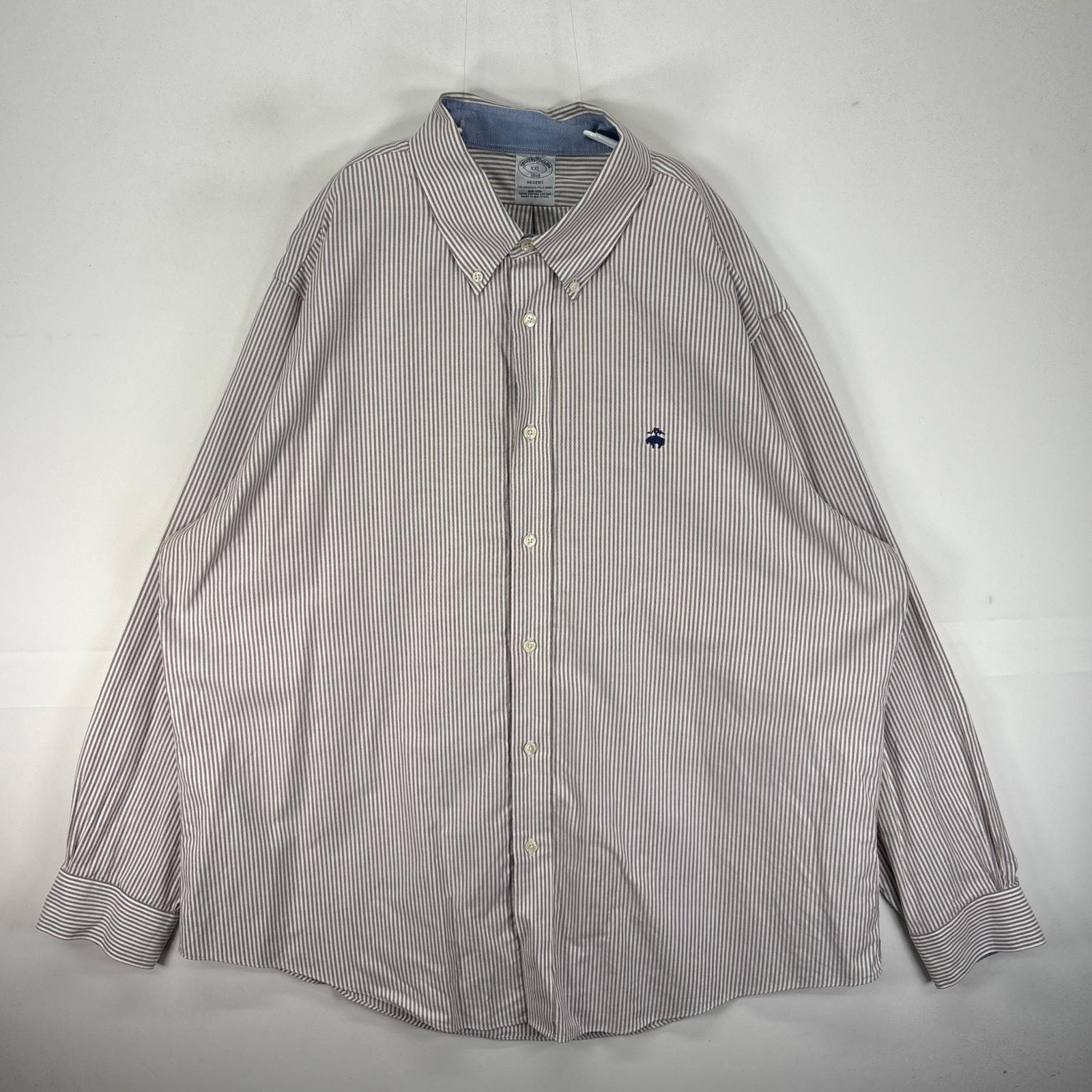 古着 ブルックスブラザーズ Brooks Brothers 長袖シャツ ワンポイント ボタンダウン 2XL  レッド系 ストライプ メンズ