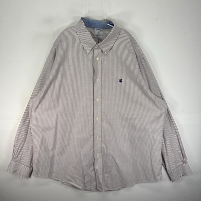 古着 ブルックスブラザーズ Brooks Brothers 長袖シャツ ワンポイント ボタンダウン 2XL レッド系 ストライプ メンズ