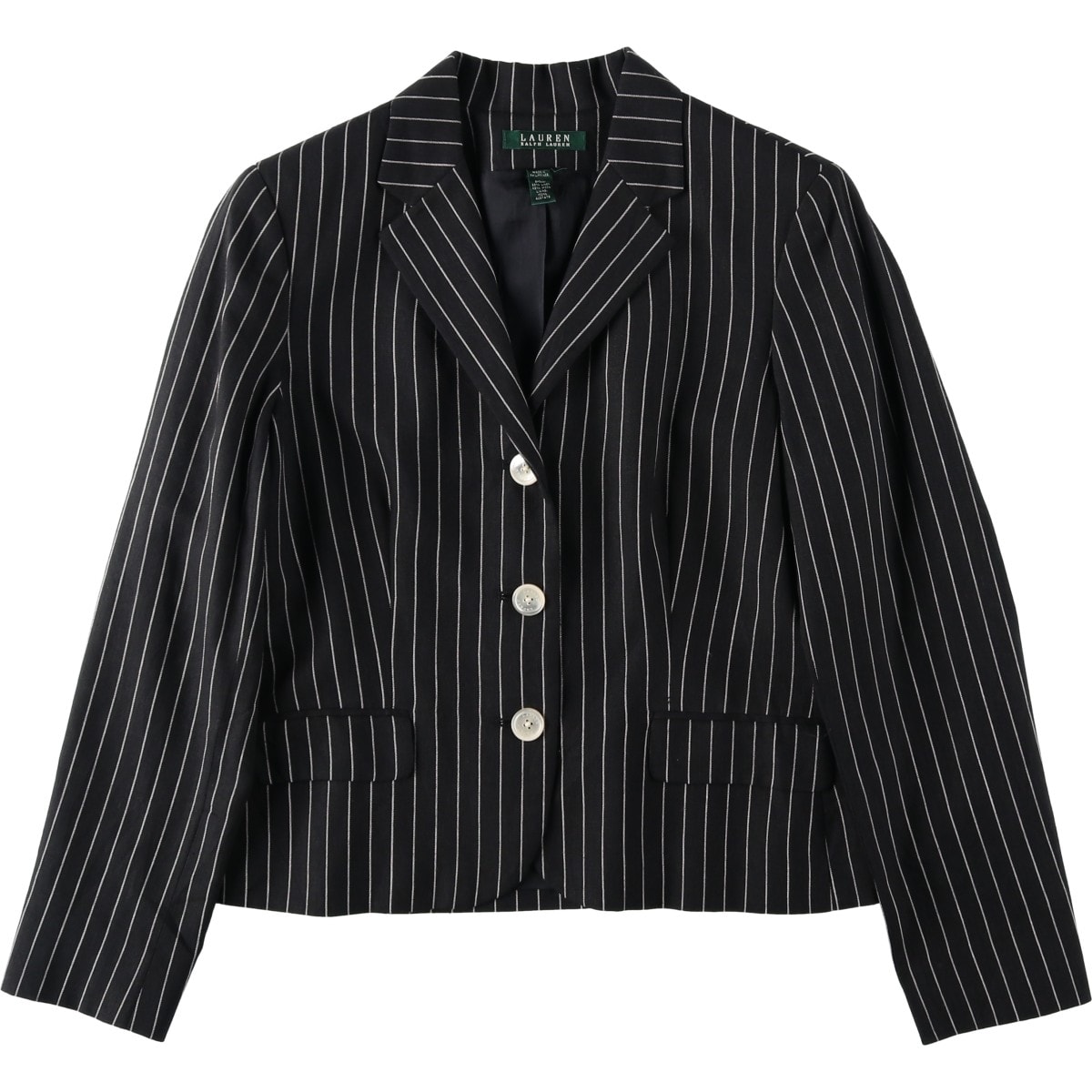 古着 ラルフローレン Ralph Lauren LAUREN ローレン ストライプ柄 ウール×リネンテーラードジャケット レディースS相当/eaa632015
