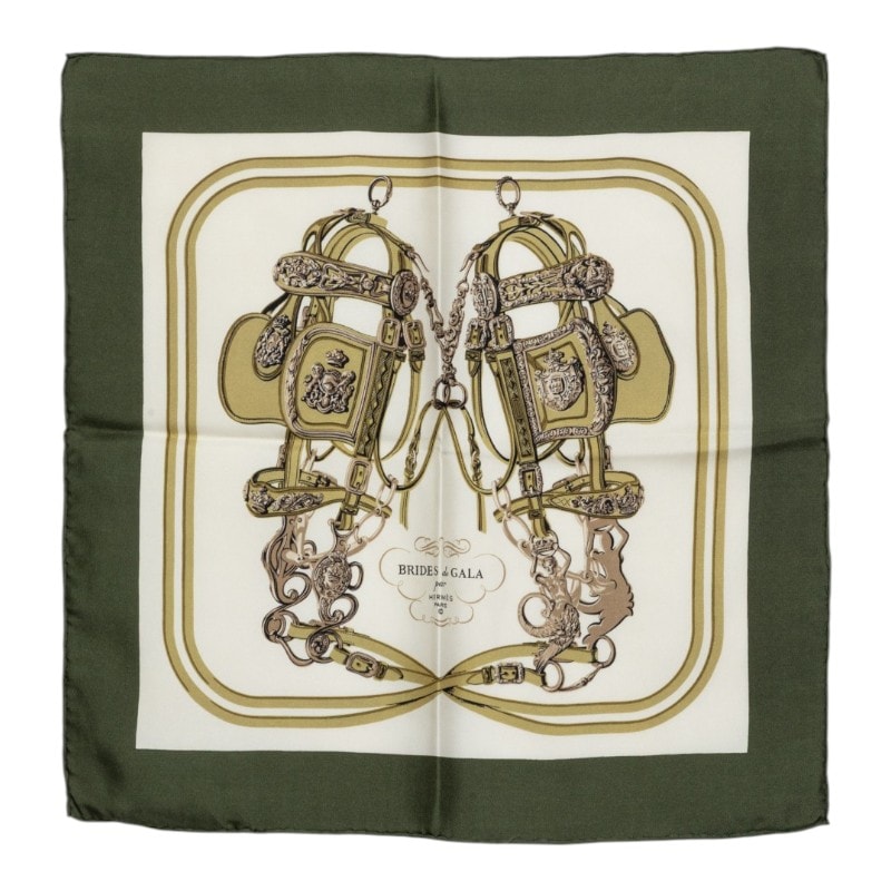 エルメス カレ42 BRIDES de GALA スカーフ グリーン系 マルチカラー シルク レディース HERMES 中古
