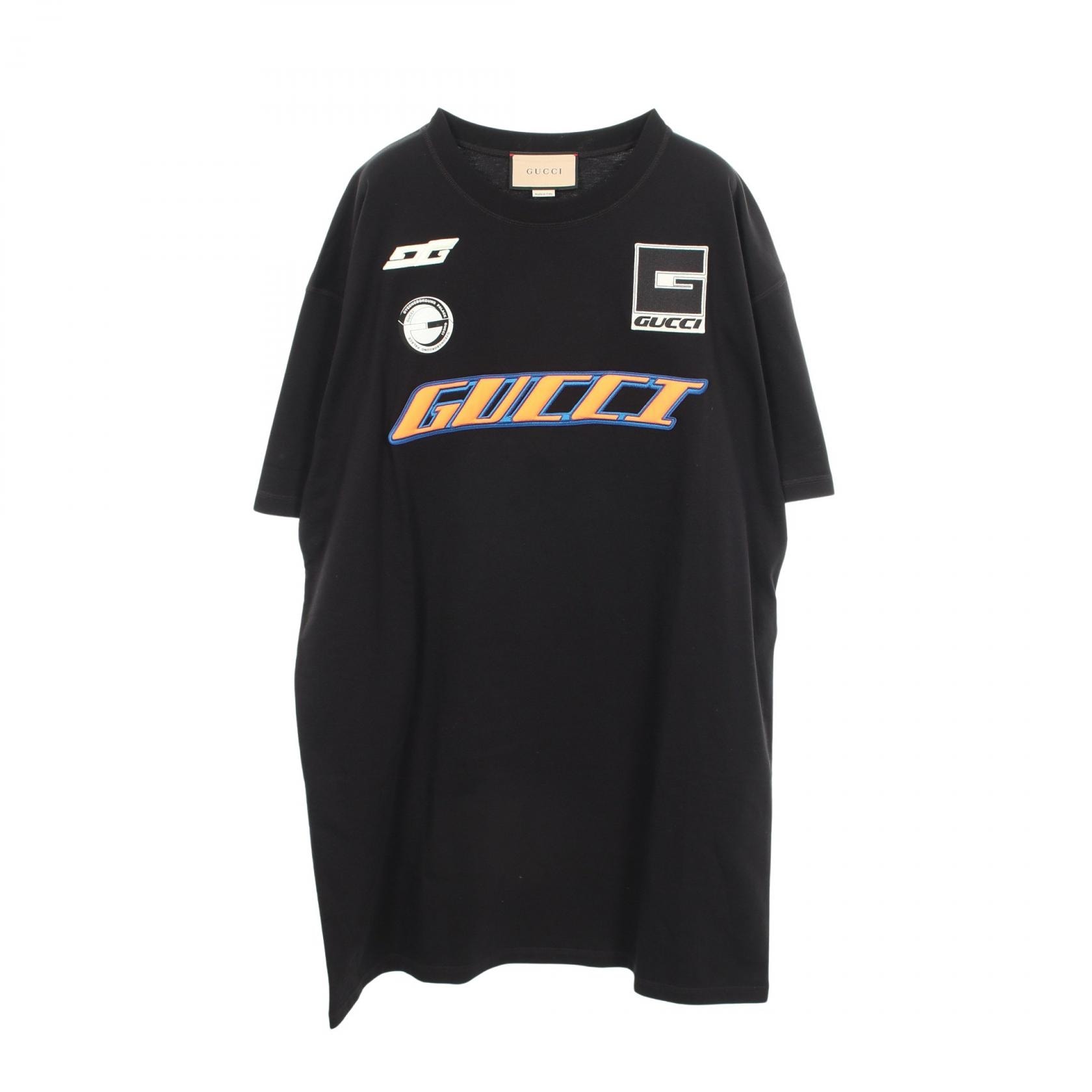 グッチ GUCCI ロゴ ワッペン オーバーサイズ 半袖Tシャツ 衣料品 トップス コットン メンズ ブラック系 775503 【中古】