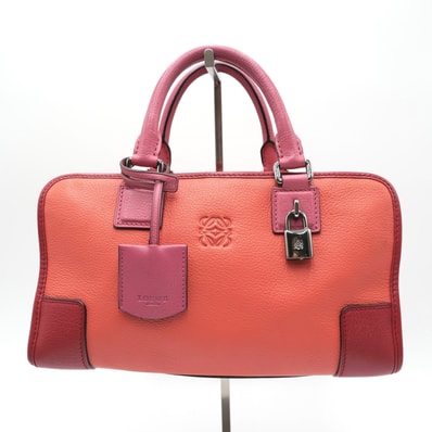 LOEWE(ロエベ)アマソナ28 ハンドバッグ オレンジ×ピンク レザー シルバー金具 パドロック レディース【中古】