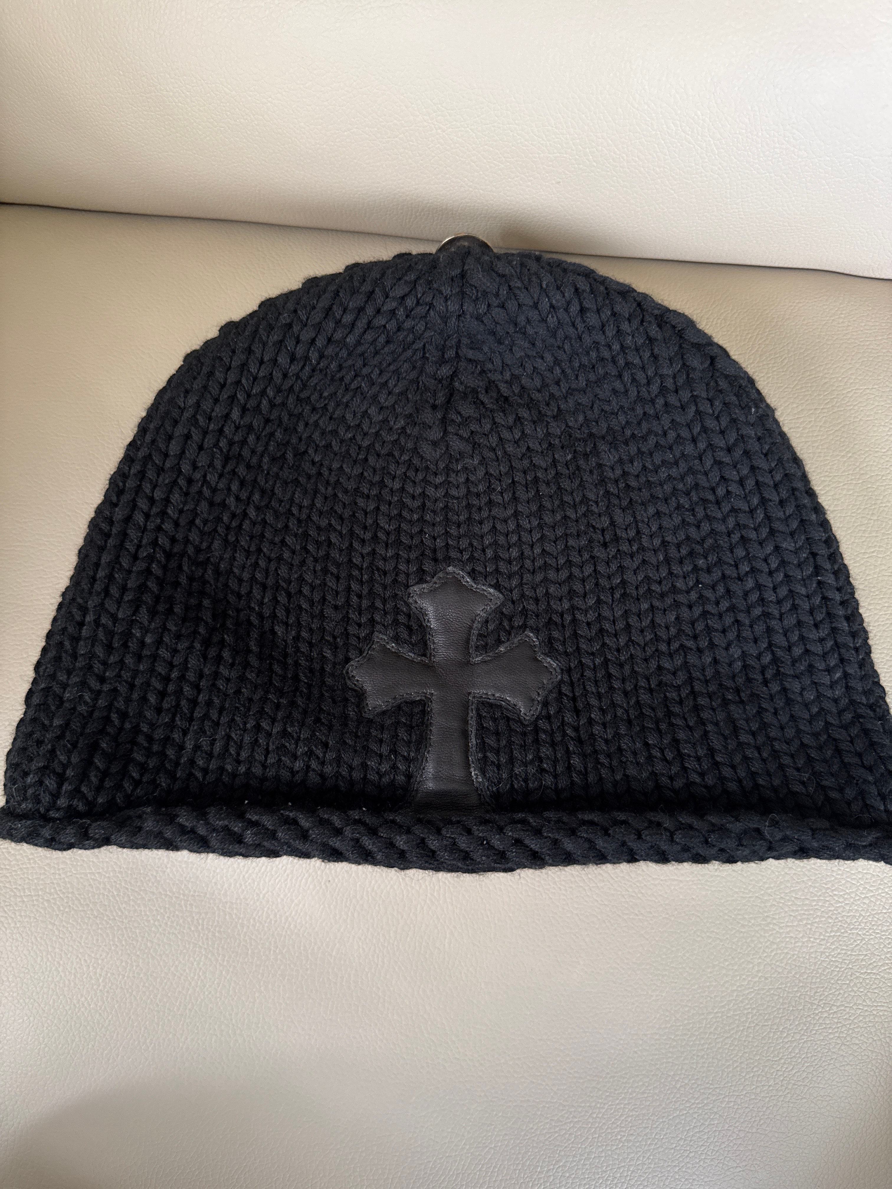 Chrome Hearts Beanie Cash Leather Cross Patch Cross Ball Cashmere "Dark Gray"