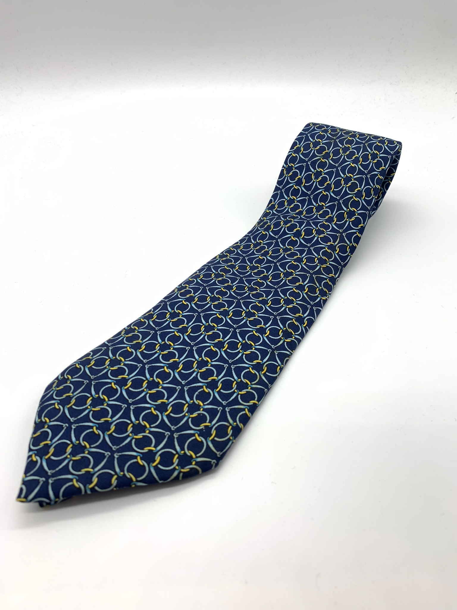 Hermes harness silk tie Blue