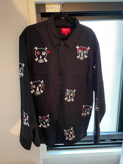 Supreme Clayton Patterson Skulls Embroidered Work Shirt "Black"