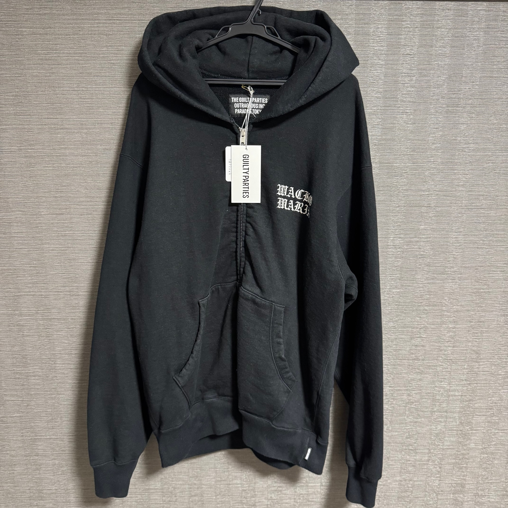 WACKO MARIA Washed Heavy Weight Zip Hooded Sweat Shirt "Black"
