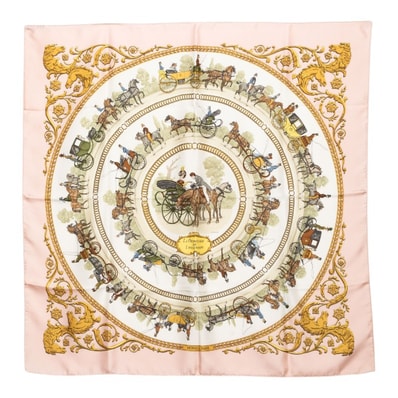 エルメス カレ90 LA PROMENADE DE LONGCHAMPS ロンシャンへの散歩 スカーフ 大判 ピンク系 マルチカラー シルク レディース HERMES 【中古】