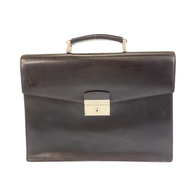 美品 PRADA プラダ ブラウン シルバー金具 レザー ビジネスバッグ ブリーフケース 602018 【中古】