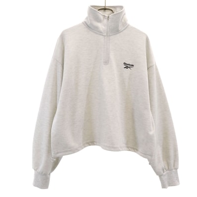 Reebok リーボック 長袖 ハーフジップ ラメ スウェット L グレー クロップド