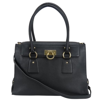 【中古】 サルヴァトーレフェラガモ ハンドバッグ ガンチーニ DH-21 F293 レザー ブラック ゴールド金具 斜め掛け 2WAY ショルダーバッグ LOTTY レディース 女性 Salvatore Ferragamo