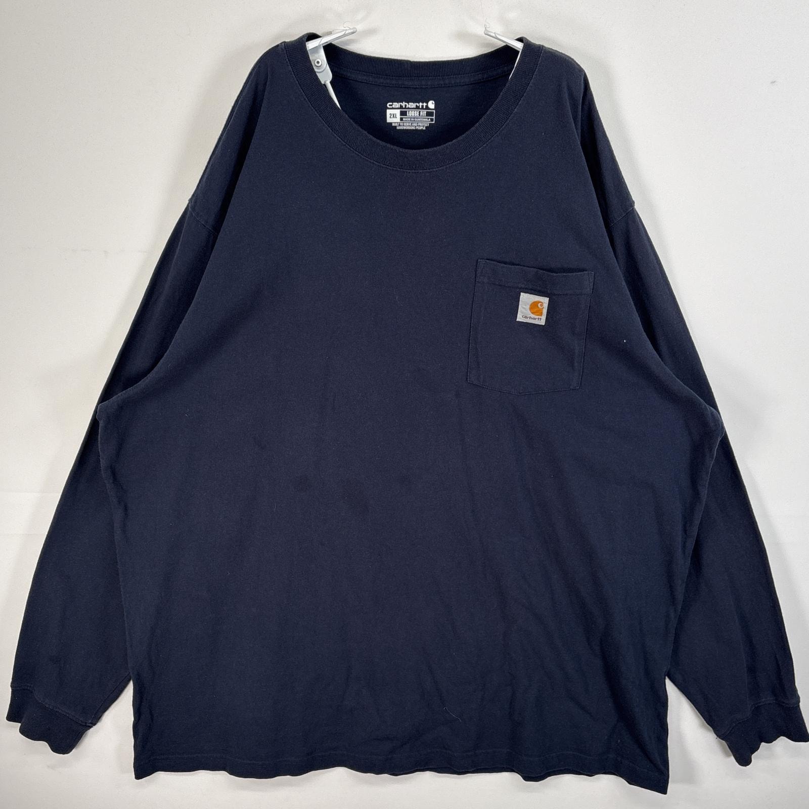 古着 カーハート Carhartt 長袖Tシャツ ワンポイント ロゴ 大きいサイズ クルーネック 2XL  ネイビー 無地 メンズ