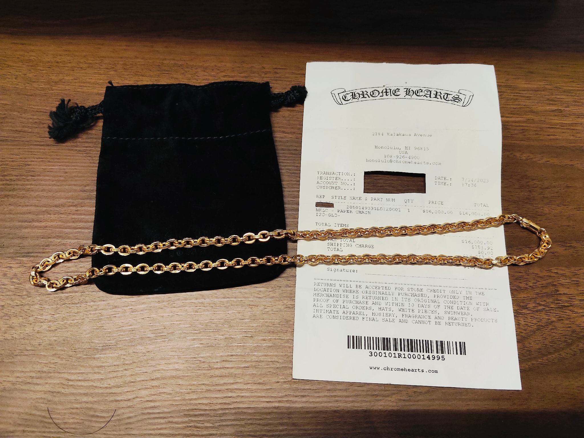 Chrome Hearts 22K Paper Chain Necklace "Yellow Gold"