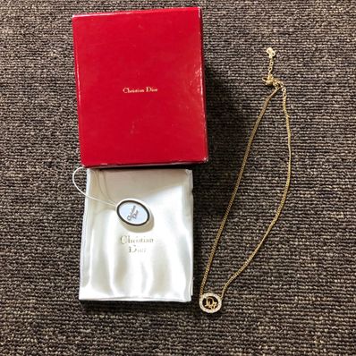 Dior Logo Rhinestone Oval Necklace "Gold"