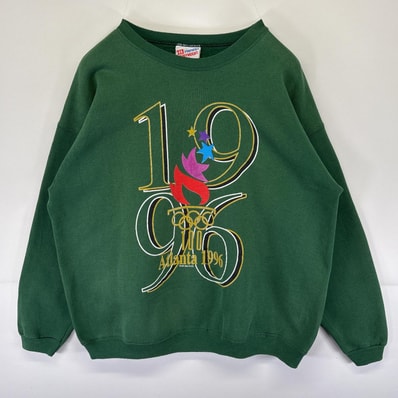 古着 90's/90年代 ヘインズ Hanes USA製 スウェット トレーナー アトランタオリンピック ロゴ プリント クルーネック XL グリーン メンズ