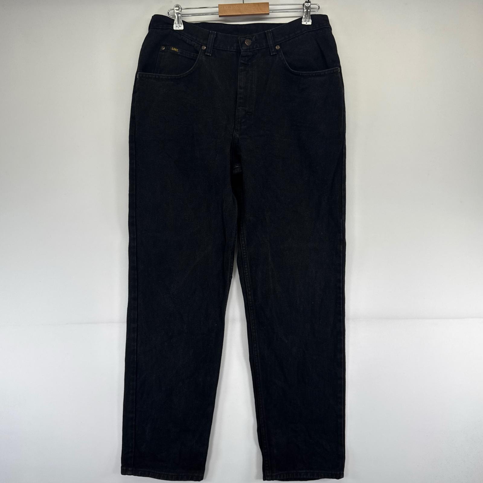 古着 リー Lee デニム パンツ デニムパンツ ブラックデニム ジーパン レザーパッチ 36×32  ブラック系 メンズ