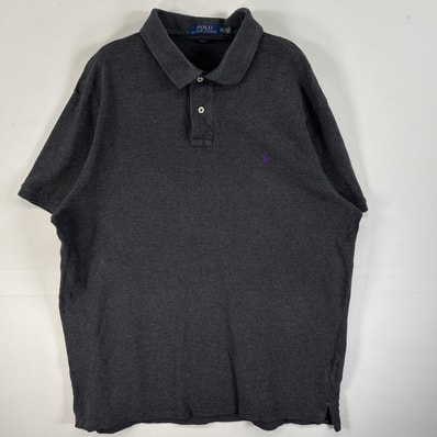 古着 ポロ・ラルフローレン POLO RALPH LAUREN 鹿の子 半袖 ポロシャツ ロゴ 刺繍 大きいサイズ 2ボタン 14041 ダークグレー 無地 メンズ