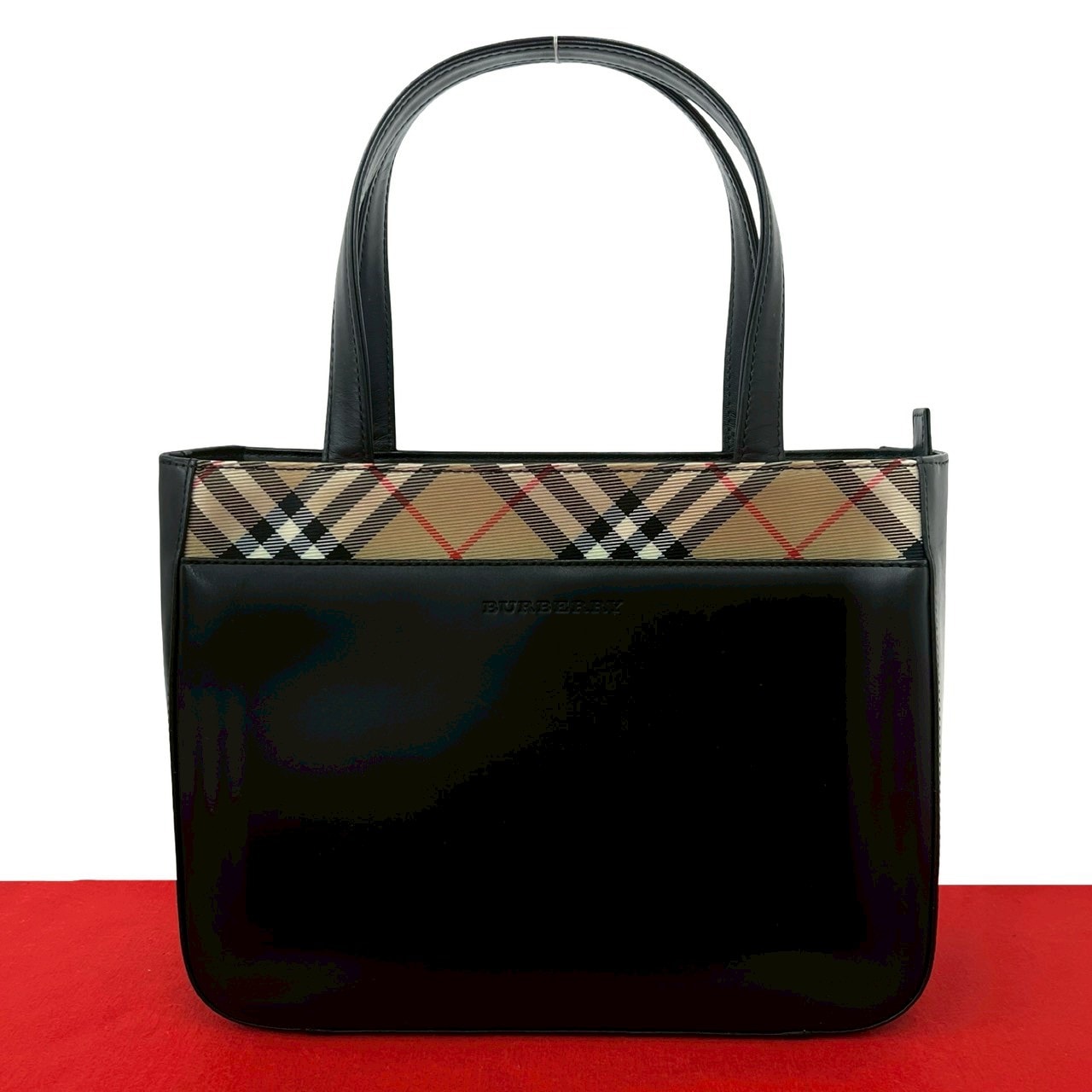 BURBERRY バーバリー ノバチェック 柄 レザー ナイロン ハンドバッグ ブラック
 99162