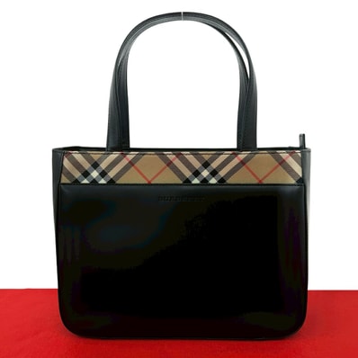 BURBERRY バーバリー ノバチェック 柄 レザー ナイロン ハンドバッグ ブラック
99162