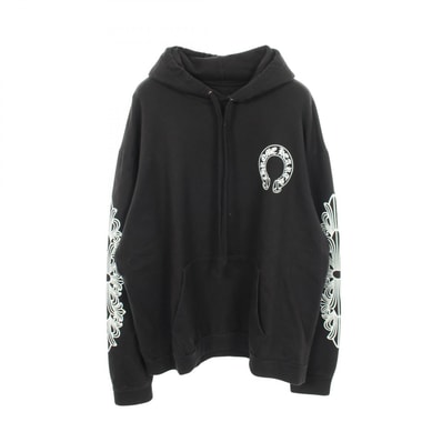 クロムハーツ CHROME HEARTS ホースシュー アームフローラルプリント パーカー 衣料品 トップス コットン メンズ ブラック系 【中古】
