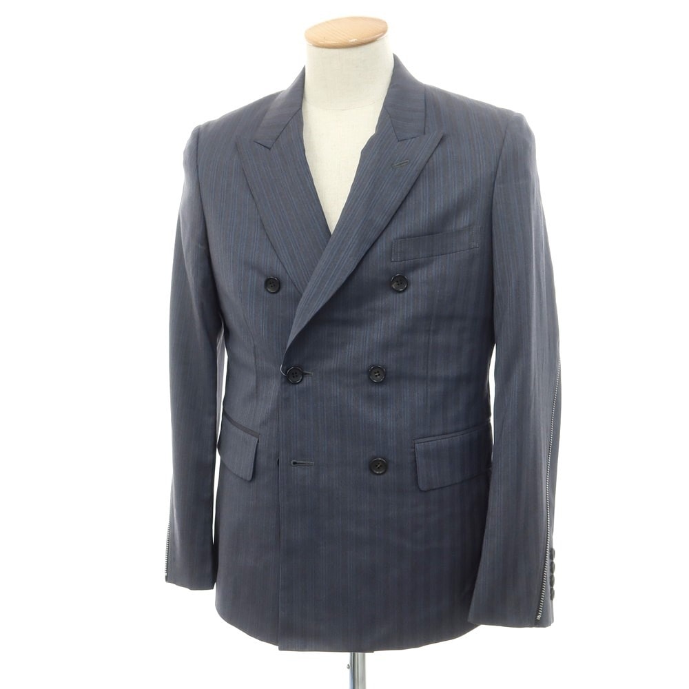 【中古】コムデギャルソン オムドゥ COMME des GARCONS HOMME DEUX 2024年春夏 ウール ジップ テーラードジャケット グレーxブルー【サイズXS】【メンズ】