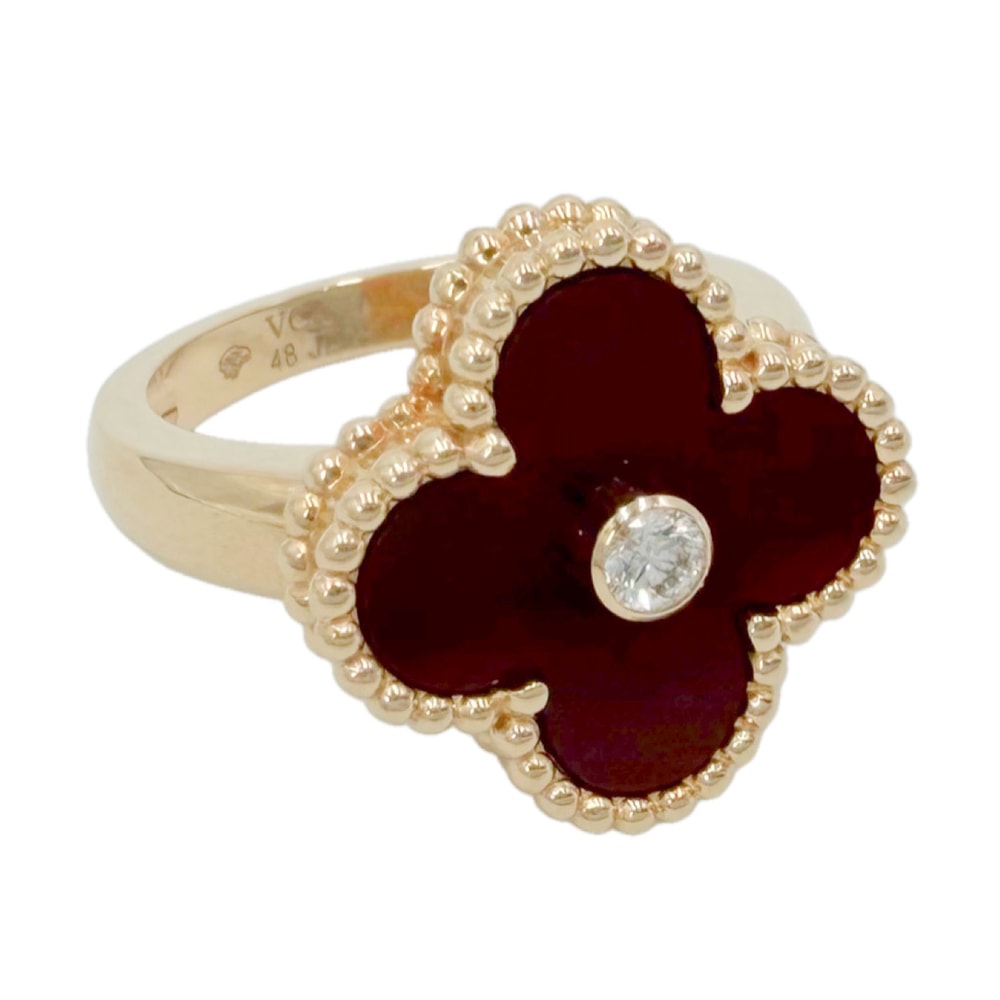 Van Cleef & Arpels ヴァンクリーフ&アーペル 指輪 ヴィンテージアルハンブラ ジュエリー アクセサリー 48 K18イエローゴールド    カーネリアン 約8号 VCARD40848 レッド 赤 レディース 約6.8g【中古品】