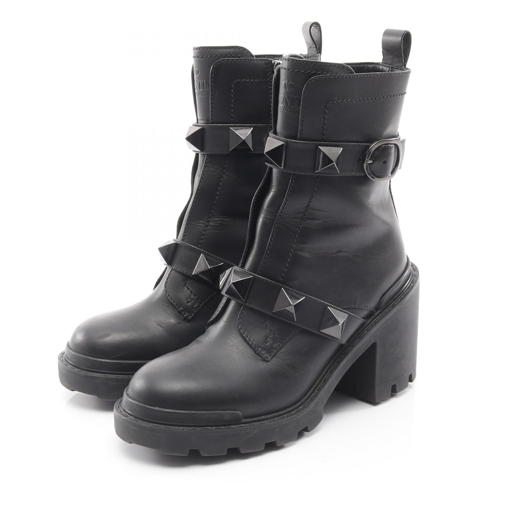 ヴァレンチノ Valentino ロックスタッズ ブーツ 靴 レザー レディース ブラック系 【中古】